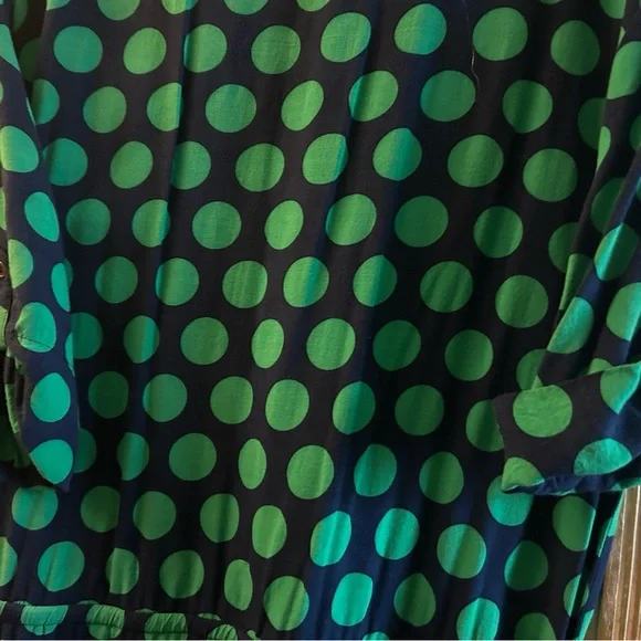 Blue Green Polka dot Banana Republic drop waist dress 3/4 sleeves Spring Casual - Picture 9 of 11